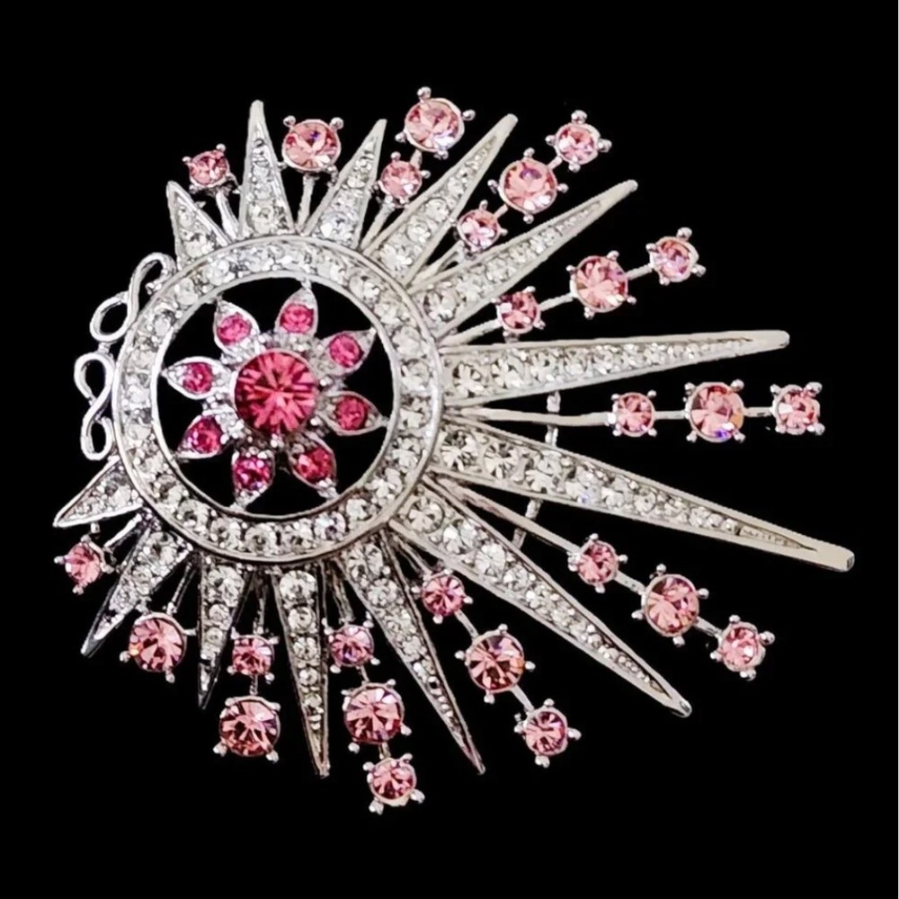 Vintage Dramatic JBK Camrose & Kross Jackie Kennedy Pink Sunburst Brooch - Picture 4 of 7